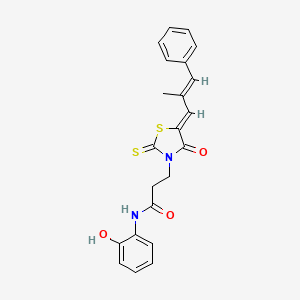 molecular formula C22H20N2O3S2 B2469919 N-(2-HYDROXYPHENYL)-3-[(5Z)-5-[(2E)-2-METHYL-3-PHENYLPROP-2-EN-1-YLIDENE]-4-OXO-2-SULFANYLIDENE-1,3-THIAZOLIDIN-3-YL]PROPANAMIDE CAS No. 461680-08-0