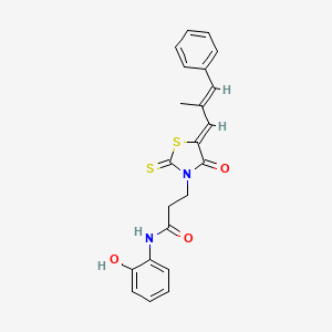 molecular formula C22H20N2O3S2 B2469919 N-(2-羟基苯基)-3-[(5Z)-5-[(E)-2-甲基-3-苯基丙-2-烯基]-4-氧代-2-硫代-1,3-噻唑环丙烷-3-基]丙酰胺 CAS No. 461680-08-0