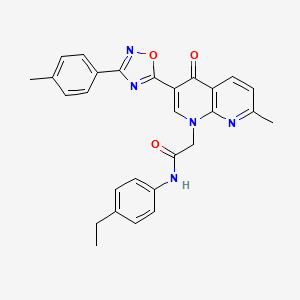 molecular formula C28H25N5O3 B2469933 N-(4-ethylphenyl)-2-{7-methyl-3-[3-(4-methylphenyl)-1,2,4-oxadiazol-5-yl]-4-oxo-1,4-dihydro-1,8-naphthyridin-1-yl}acetamide CAS No. 1030133-82-4