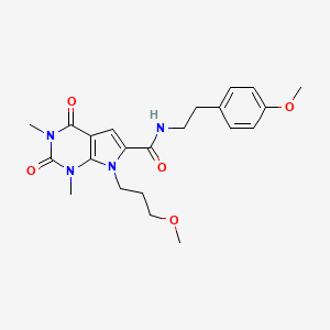 molecular formula C22H28N4O5 B2470011 N-[2-(4-methoxyphenyl)ethyl]-7-(3-methoxypropyl)-1,3-dimethyl-2,4-dioxo-2,3,4,7-tetrahydro-1H-pyrrolo[2,3-d]pyrimidine-6-carboxamide CAS No. 1021259-10-8