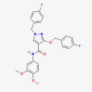 molecular formula C26H23F2N3O4 B2470051 N-(3,4-dimethoxyphenyl)-1-(4-fluorobenzyl)-3-((4-fluorobenzyl)oxy)-1H-pyrazole-4-carboxamide CAS No. 1013757-96-4