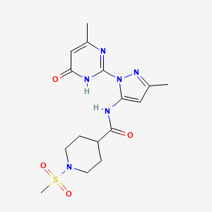 molecular formula C16H22N6O4S B2470062 N-(3-methyl-1-(4-methyl-6-oxo-1,6-dihydropyrimidin-2-yl)-1H-pyrazol-5-yl)-1-(methylsulfonyl)piperidine-4-carboxamide CAS No. 1171399-23-7