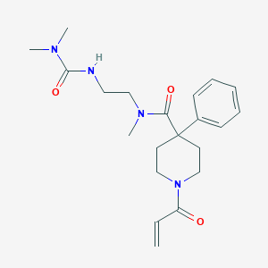 molecular formula C21H30N4O3 B2470076 N-[2-(Dimethylcarbamoylamino)ethyl]-N-methyl-4-phenyl-1-prop-2-enoylpiperidine-4-carboxamide CAS No. 2198720-12-4
