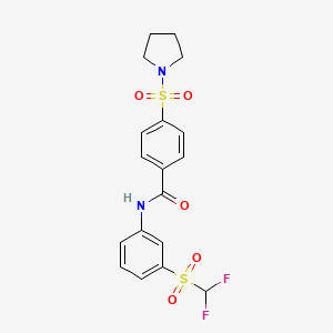 molecular formula C18H18F2N2O5S2 B2470094 N-{3-[(difluoromethyl)sulfonyl]phenyl}-4-(1-pyrrolidinylsulfonyl)benzamide CAS No. 690249-61-7