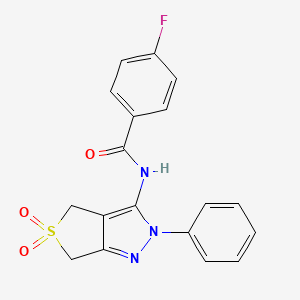 molecular formula C18H14FN3O3S B2470130 N-{5,5-dioxo-2-phenyl-2H,4H,6H-5lambda6-thieno[3,4-c]pyrazol-3-yl}-4-fluorobenzamide CAS No. 681265-59-8