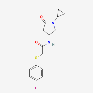 molecular formula C15H17FN2O2S B2470148 N-(1-cyclopropyl-5-oxopyrrolidin-3-yl)-2-((4-fluorophenyl)thio)acetamide CAS No. 1396878-70-8