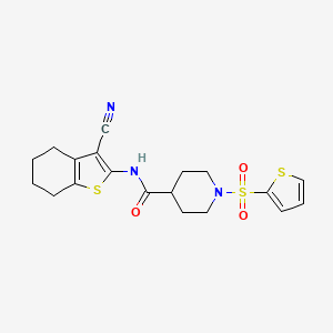 molecular formula C19H21N3O3S3 B2470172 N-(3-cyano-4,5,6,7-tetrahydro-1-benzothiophen-2-yl)-1-(thiophene-2-sulfonyl)piperidine-4-carboxamide CAS No. 900001-04-9