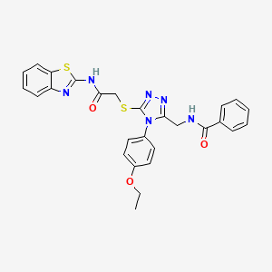 molecular formula C27H24N6O3S2 B2470250 N-((5-((2-(benzo[d]thiazol-2-ylamino)-2-oxoethyl)thio)-4-(4-ethoxyphenyl)-4H-1,2,4-triazol-3-yl)methyl)benzamide CAS No. 394242-22-9