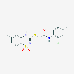 molecular formula C17H16ClN3O3S2 B2470306 N-(2-chloro-4-methylphenyl)-2-[(6-methyl-1,1-dioxo-4H-1lambda6,2,4-benzothiadiazin-3-yl)sulfanyl]acetamide CAS No. 899976-55-7