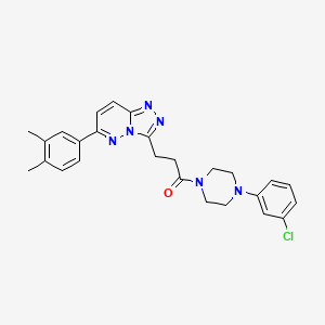 molecular formula C26H27ClN6O B2470385 1-[4-(3-Chlorophenyl)piperazin-1-yl]-3-[6-(3,4-dimethylphenyl)-[1,2,4]triazolo[4,3-b]pyridazin-3-yl]propan-1-one CAS No. 1189448-05-2