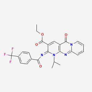 molecular formula C25H21F3N4O4 B2470403 ethyl 2-oxo-7-propan-2-yl-6-[4-(trifluoromethyl)benzoyl]imino-1,7,9-triazatricyclo[8.4.0.03,8]tetradeca-3(8),4,9,11,13-pentaene-5-carboxylate CAS No. 685859-75-0