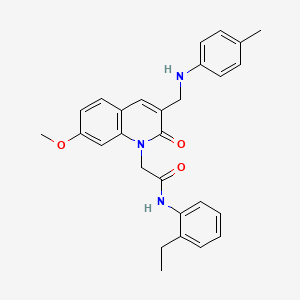 molecular formula C28H29N3O3 B2470422 N-(2-ethylphenyl)-2-(7-methoxy-3-{[(4-methylphenyl)amino]methyl}-2-oxo-1,2-dihydroquinolin-1-yl)acetamide CAS No. 932470-28-5