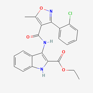 molecular formula C22H18ClN3O4 B2470432 ethyl 3-(3-(2-chlorophenyl)-5-methylisoxazole-4-carboxamido)-1H-indole-2-carboxylate CAS No. 850929-68-9