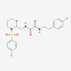 molecular formula C21H23F2N3O5S B2470453 N1-(4-fluorophenethyl)-N2-((3-((4-fluorophenyl)sulfonyl)-1,3-oxazinan-2-yl)methyl)oxalamide CAS No. 872986-48-6