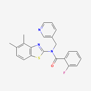 molecular formula C22H18FN3OS B2470698 N-(4,5-dimethyl-1,3-benzothiazol-2-yl)-2-fluoro-N-[(pyridin-3-yl)methyl]benzamide CAS No. 895418-06-1