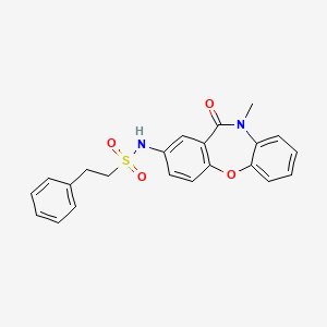 molecular formula C22H20N2O4S B2470714 N-(10-methyl-11-oxo-10,11-dihydrodibenzo[b,f][1,4]oxazepin-2-yl)-2-phenylethanesulfonamide CAS No. 922136-33-2