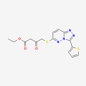 molecular formula C15H14N4O3S2 B2470741 Ethyl 3-oxo-4-((3-(thiophen-2-yl)-[1,2,4]triazolo[4,3-b]pyridazin-6-yl)thio)butanoate CAS No. 868967-09-3