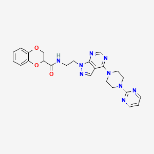molecular formula C24H25N9O3 B2470786 N-(2-(4-(4-(pyrimidin-2-yl)piperazin-1-yl)-1H-pyrazolo[3,4-d]pyrimidin-1-yl)ethyl)-2,3-dihydrobenzo[b][1,4]dioxine-2-carboxamide CAS No. 1021025-96-6
