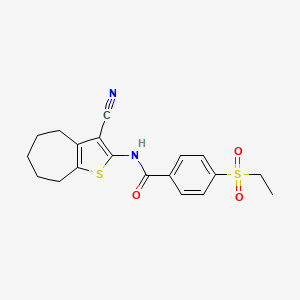molecular formula C19H20N2O3S2 B2470790 N-{3-cyano-4H,5H,6H,7H,8H-cyclohepta[b]thiophen-2-yl}-4-(ethanesulfonyl)benzamide CAS No. 898446-81-6