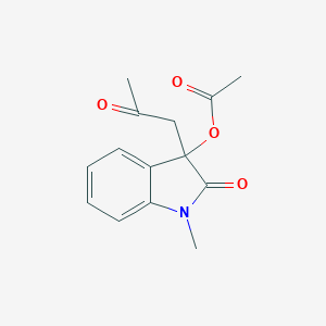 molecular formula C14H15NO4 B024708 1-methyl-2-oxo-3-(2-oxopropyl)-2,3-dihydro-1H-indol-3-yl acetate CAS No. 107864-78-8