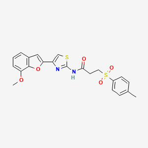 molecular formula C22H20N2O5S2 B2470863 N-(4-(7-methoxybenzofuran-2-yl)thiazol-2-yl)-3-tosylpropanamide CAS No. 921797-12-8