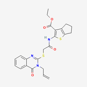 molecular formula C23H23N3O4S2 B2470872 ethyl 2-(2-{[4-oxo-3-(prop-2-en-1-yl)-3,4-dihydroquinazolin-2-yl]sulfanyl}acetamido)-4H,5H,6H-cyclopenta[b]thiophene-3-carboxylate CAS No. 307512-82-9
