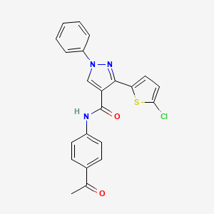 molecular formula C22H16ClN3O2S B2470874 N-(4-acetylphenyl)-3-(5-chlorothiophen-2-yl)-1-phenylpyrazole-4-carboxamide CAS No. 956193-16-1