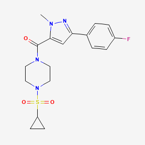 molecular formula C18H21FN4O3S B2470884 (4-(cyclopropylsulfonyl)piperazin-1-yl)(3-(4-fluorophenyl)-1-methyl-1H-pyrazol-5-yl)methanone CAS No. 1219904-42-3