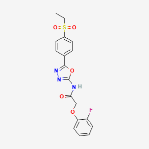 molecular formula C18H16FN3O5S B2470893 N-(5-(4-(ethylsulfonyl)phenyl)-1,3,4-oxadiazol-2-yl)-2-(2-fluorophenoxy)acetamide CAS No. 1171797-22-0