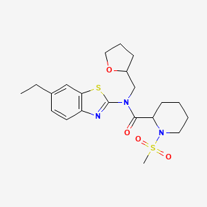 molecular formula C21H29N3O4S2 B2470899 N-(6-ethyl-1,3-benzothiazol-2-yl)-1-methanesulfonyl-N-[(oxolan-2-yl)methyl]piperidine-2-carboxamide CAS No. 1222628-33-2