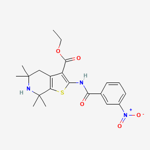 molecular formula C21H25N3O5S B2470912 ethyl 5,5,7,7-tetramethyl-2-(3-nitrobenzamido)-4H,5H,6H,7H-thieno[2,3-c]pyridine-3-carboxylate CAS No. 854134-23-9