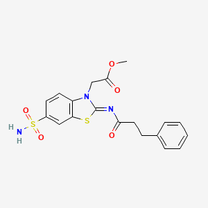 Methyl 2-[2-(3-phenylpropanoylimino)-6-sulfamoyl-1,3-benzothiazol-3-yl]acetate