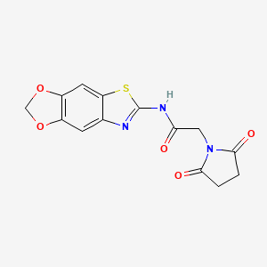molecular formula C14H11N3O5S B2470963 N-{4,6-dioxa-10-thia-12-azatricyclo[7.3.0.0^{3,7}]dodeca-1(9),2,7,11-tetraen-11-yl}-2-(2,5-dioxopyrrolidin-1-yl)acetamide CAS No. 892851-42-2