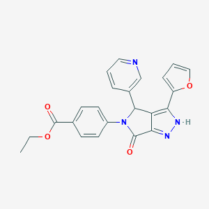 molecular formula C23H18N4O4 B247097 ETHYL 4-[3-(FURAN-2-YL)-6-OXO-4-(PYRIDIN-3-YL)-1H,4H,5H,6H-PYRROLO[3,4-C]PYRAZOL-5-YL]BENZOATE 