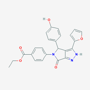 molecular formula C24H19N3O5 B247098 ethyl 4-(3-(2-furyl)-4-(4-hydroxyphenyl)-6-oxo-4,6-dihydropyrrolo[3,4-c]pyrazol-5(1H)-yl)benzoate 