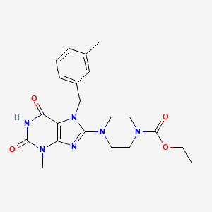 molecular formula C21H26N6O4 B2471024 ethyl 4-{3-methyl-7-[(3-methylphenyl)methyl]-2,6-dioxo-2,3,6,7-tetrahydro-1H-purin-8-yl}piperazine-1-carboxylate CAS No. 674817-39-1
