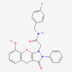 molecular formula C26H22FN3O4 B2471051 N-[(4-fluorophenyl)methyl]-2-{8-methoxy-3-oxo-2-phenyl-1H,2H,3H,4H-chromeno[2,3-c]pyrazol-1-yl}acetamide CAS No. 1223917-21-2