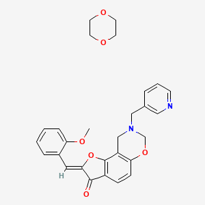 molecular formula C28H28N2O6 B2471088 (4Z)-4-[(2-methoxyphenyl)methylidene]-12-[(pyridin-3-yl)methyl]-3,10-dioxa-12-azatricyclo[7.4.0.0^{2,6}]trideca-1,6,8-trien-5-one; 1,4-dioxane CAS No. 1217232-94-4
