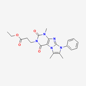 molecular formula C21H23N5O4 B2471156 ethyl 3-{1,6,7-trimethyl-2,4-dioxo-8-phenyl-1H,2H,3H,4H,8H-imidazo[1,2-g]purin-3-yl}propanoate CAS No. 887455-34-7
