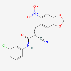 molecular formula C17H10ClN3O5 B2471185 N-(3-chlorophenyl)-2-cyano-3-(6-nitro-2H-1,3-benzodioxol-5-yl)prop-2-enamide CAS No. 358282-20-9