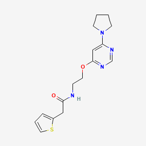 molecular formula C16H20N4O2S B2471202 N-(2-((6-(pyrrolidin-1-yl)pyrimidin-4-yl)oxy)ethyl)-2-(thiophen-2-yl)acetamide CAS No. 1203260-93-8