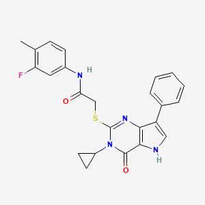 2-[(3-cyclopropyl-4-oxo-7-phenyl-4,5-dihydro-3H-pyrrolo[3,2-d]pyrimidin-2-yl)sulfanyl]-N-(3-fluoro-4-methylphenyl)acetamide