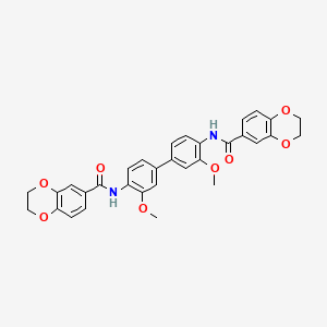 molecular formula C32H28N2O8 B2471216 N,N'-(3,3'-dimethoxy-[1,1'-biphenyl]-4,4'-diyl)bis(2,3-dihydrobenzo[b][1,4]dioxine-6-carboxamide) CAS No. 477556-82-4