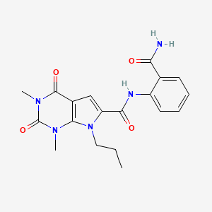 molecular formula C19H21N5O4 B2471254 N-(2-carbamoylphenyl)-1,3-dimethyl-2,4-dioxo-7-propyl-2,3,4,7-tetrahydro-1H-pyrrolo[2,3-d]pyrimidine-6-carboxamide CAS No. 1021023-46-0