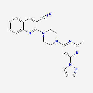 molecular formula C22H20N8 B2471257 2-{4-[2-methyl-6-(1H-pyrazol-1-yl)pyrimidin-4-yl]piperazin-1-yl}quinoline-3-carbonitrile CAS No. 2415630-77-0