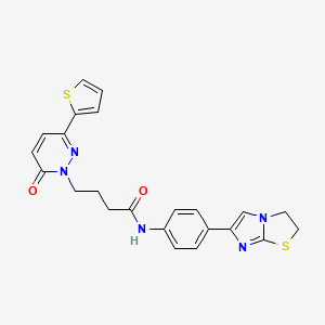 molecular formula C23H21N5O2S2 B2471295 N-(4-(2,3-dihydroimidazo[2,1-b]thiazol-6-yl)phenyl)-4-(6-oxo-3-(thiophen-2-yl)pyridazin-1(6H)-yl)butanamide CAS No. 1226458-80-5