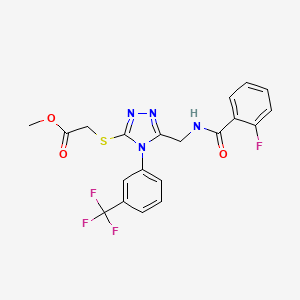 molecular formula C20H16F4N4O3S B2471316 methyl 2-((5-((2-fluorobenzamido)methyl)-4-(3-(trifluoromethyl)phenyl)-4H-1,2,4-triazol-3-yl)thio)acetate CAS No. 689747-84-0