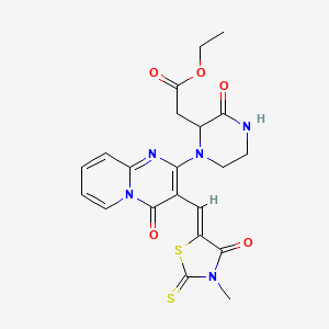 (Z)-ethyl 2-(1-(3-((3-methyl-4-oxo-2-thioxothiazolidin-5-ylidene)methyl)-4-oxo-4H-pyrido[1,2-a]pyrimidin-2-yl)-3-oxopiperazin-2-yl)acetate