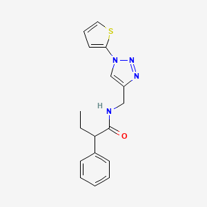 molecular formula C17H18N4OS B2471354 2-phenyl-N-((1-(thiophen-2-yl)-1H-1,2,3-triazol-4-yl)methyl)butanamide CAS No. 2034560-42-2