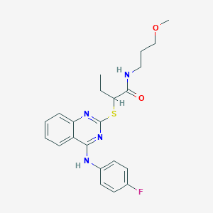 molecular formula C22H25FN4O2S B2471440 2-[4-(4-氟苯胺基)喹唑啉-2-基]硫醚-N-(3-甲氧基丙基)丁酰胺 CAS No. 422533-80-0
